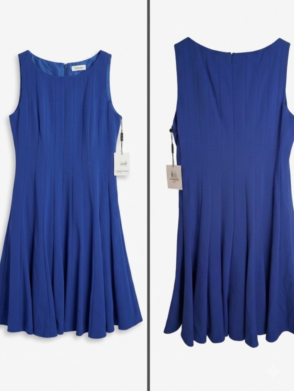 Calvin Klein Dress Womens 12P Royal Blue Pleated Fit Flare Sleeveless NWT